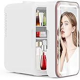 YLFU Mini Skincare Fridge for Bedroom, 6L Portable Cooler &amp; Warmer, White | Dimmable led mirror for skin care and makeup, for cosmetic food and drinks, 110V AC for home, dorm room &amp; office