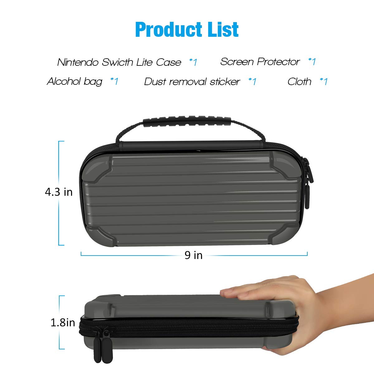 Carrying Case for Nintendo Switch Lite, Y Team Switch Lite Case with 10 Game Cartridge Storage Holders and 1 Tempered Screen Protector for Nintendo Switch Lite Console and Accessories (Grey)