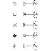 HANCAO Stainless Steel Stud Earrings for Women Extra Long Post Earrings Cubic Zirconia Moonstone Hypoallergenic Earrings Studs for Sensitive Ears