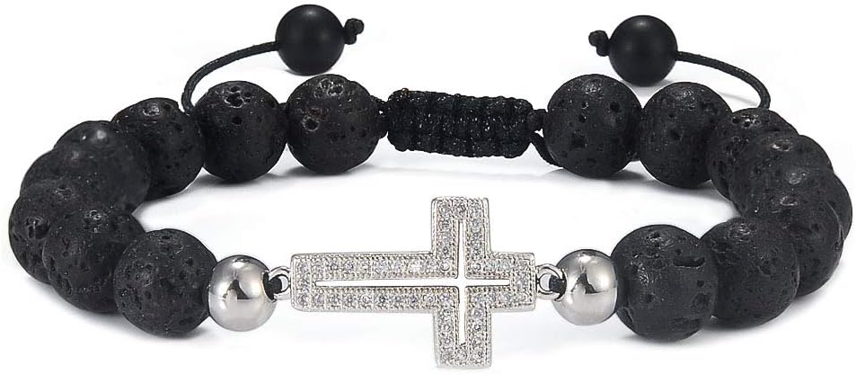 Cheerslife Healing Energy 8mm Howlite and Lava Rock Stones Bracelet with Stainless Steel Love Heart Charm Adjustable for Women