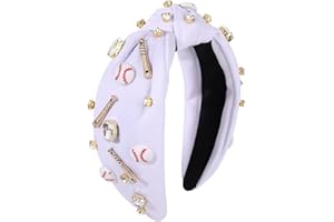 GLBCC Baseball Knotted Headband for Women Sparkle Crystal Baseball Charm Headband Game Day Top Knot Hairband Baseball Mom Accessories Gift for Sports Fans