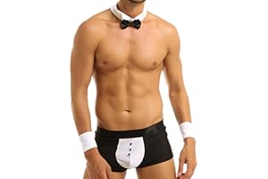 YiZYiF Men's 4 Pieces Sexy Bow Tie Collar Boxer Briefs Tuxedo Costume Outfits Set