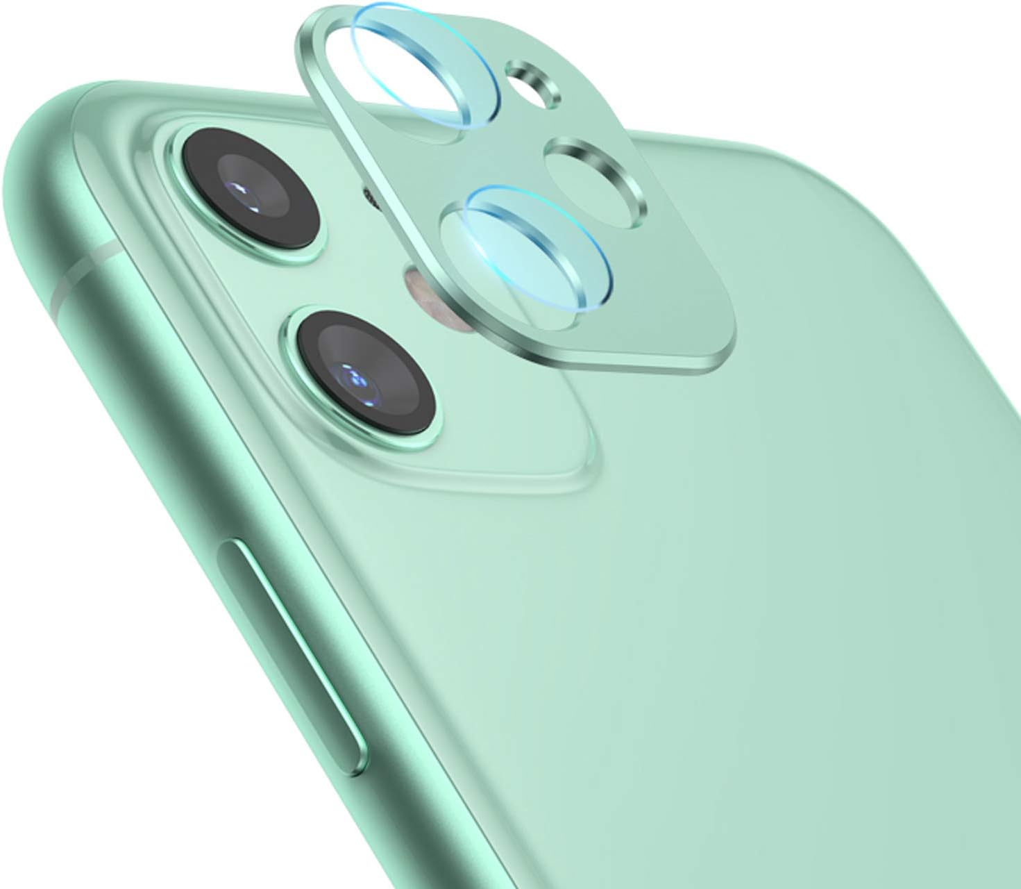 Camera Lens Protector for iPhone 11 Aluminum Alloy Lens Protective Ring Bundle with HD Tempered Glass Camera Screen Protector 6.1" (Dark Green)