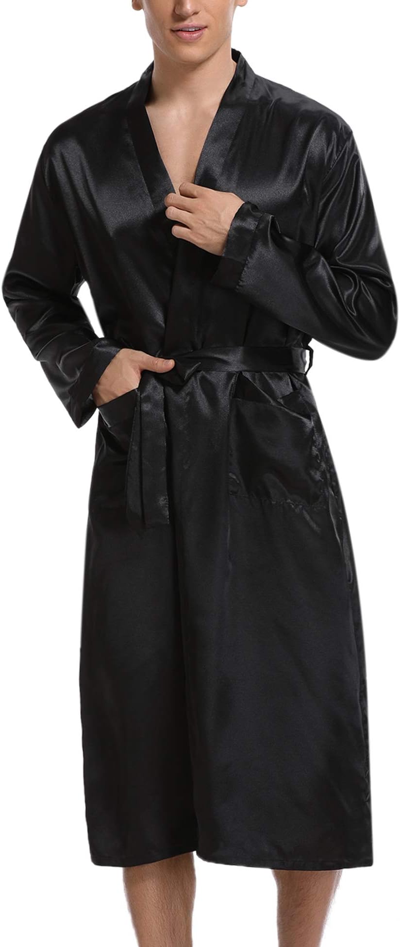 Men Stain Bathrobe Nightwear Dressing Gown，Silk Satin Robe Long Bathrobe Lightweight Dressing Gowns