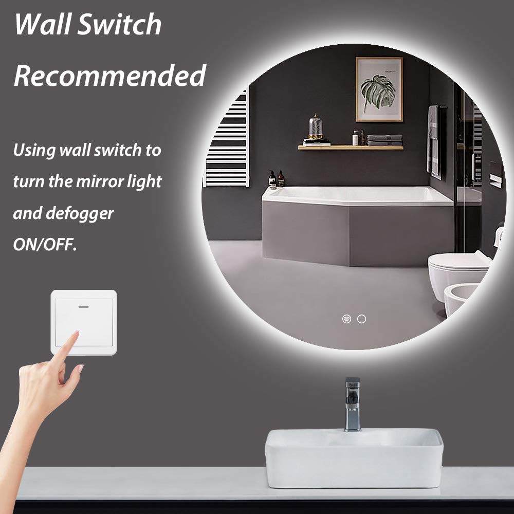 Keonjinn LED Backlit Mirror Round 32 inch Bathroom Vanity Mirror Anti
