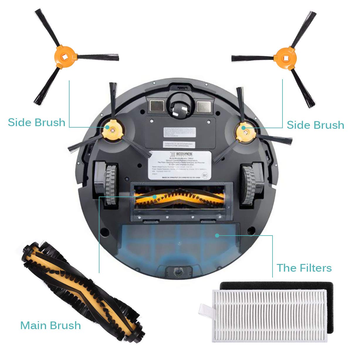 KEEPOW Kit Accesorios de Recambio para Cecotec Conga Excellence 1290/1390  Robot Aspiradora Material Premium 1 Cepillo Principal 3 Mopas Pack Familiar  de 6 Cepillos Laterales+ 6 Filtros Hogar y cocina Aspiración, limpieza