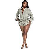 Kwunbwa Spring Rompers for Women 2026 Casual Ruched Drawstring Long Sleeve Bodycon One Piece Shorts Romper