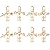 NBEADS 8 Pcs 4 Styles Charm Keychains, Alloy Rectangle Cross Charm Keychains with Rhinestone Pendant Alloy Swivel Clasps Golden Finding Decorations for Earphone Case Car Key Ring Handbag