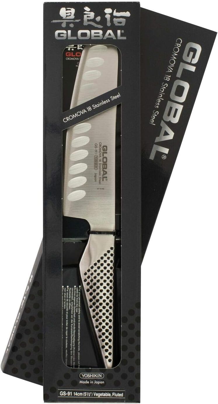 Global GS-91 Vegetable Chopping Knife 14cm Fluted Blade, Versatile Japanese Kitchen Knife for Slicing Dicing & Cutting Veg - Image 3