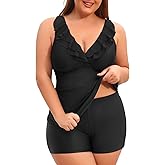Talisea Women's Plus Size Tankini with Shorts 2024 Two Piece Swimsuit Tummy Control Bathing Suit Deep V Neck Swimwear
