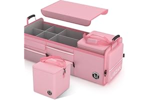 LI LIBZAKI LIBZAKI Oversize 4 in 1 Car Trunk Storage Organizer, Multi Compartment Collapsible Trunk Storage Box with Cooler Bag for Car Truck SUV-Pink