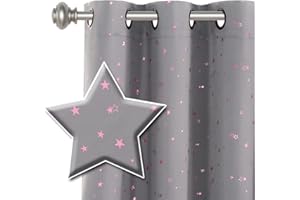 H.VERSAILTEX Blackout Star Curtains for Kids Room Boys Girls Twinkle Stars Thermal Insulated Cute Thick Soft Curtain Drapes, Grommet Top, 1 Panel, 52" W x 63" L, Grey/Pink