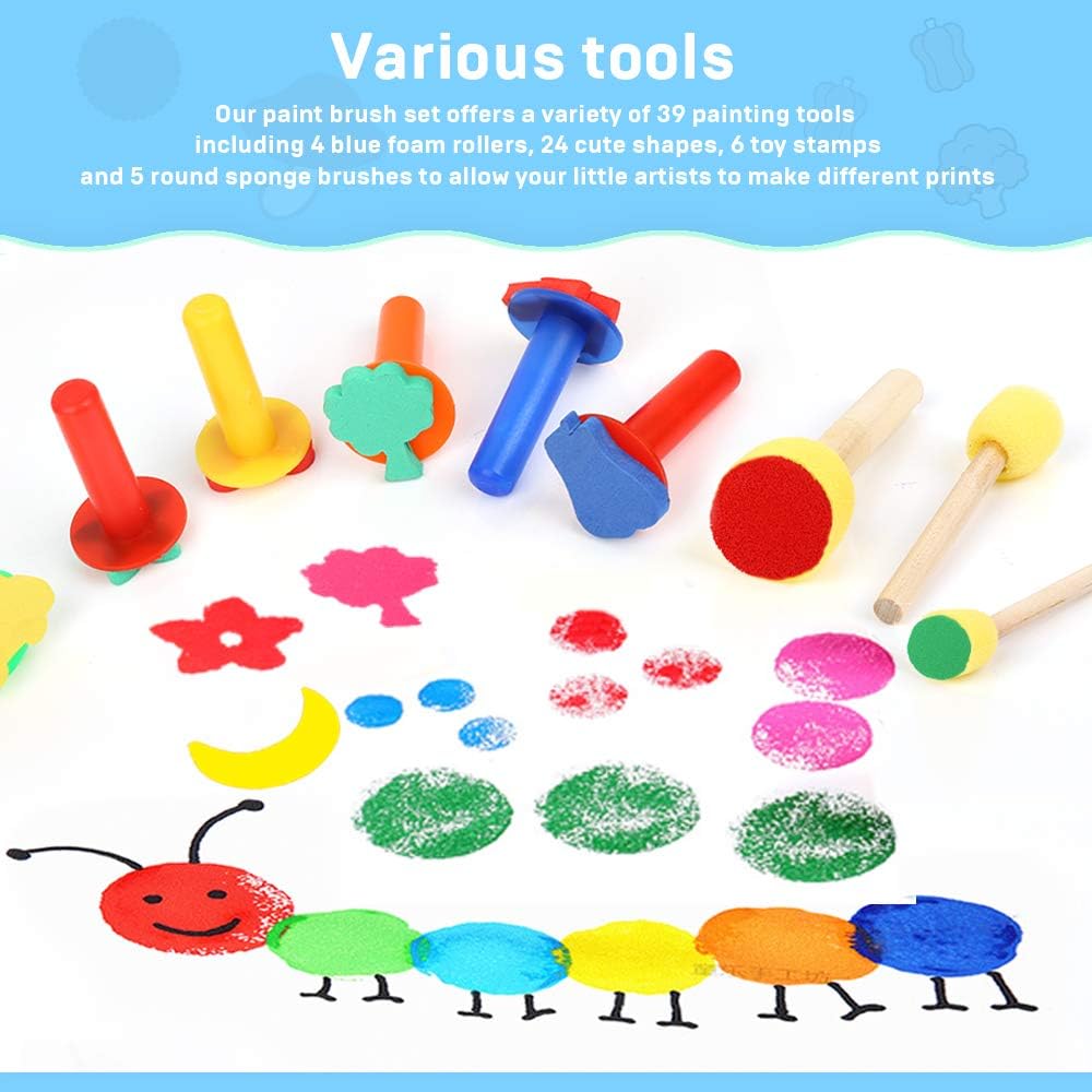 39pcs Kids Paint Sponges, YGDZ Early Learning Kids Toddlers Paint Brushes Sponge Stamps Foam Art Craft Drawing Tools