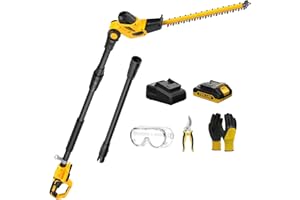 ZEGJAW Pole Hedge Trimmer Cordless, 9-Feet Reach Power Hedge Trimmer with Extension Pole, MAX 20-inch, Multi-Angle, 2.0Ah Battery and Fast Charger Included (One Battery Pack)