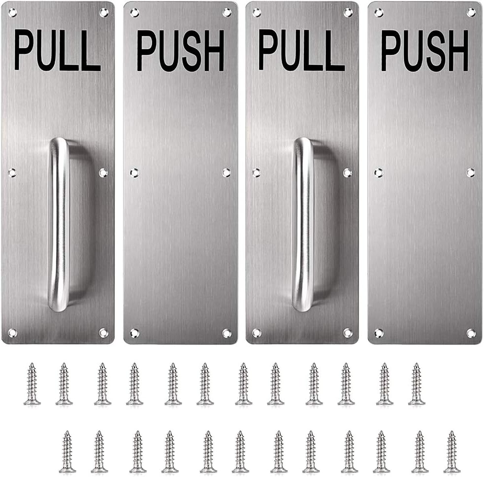 Sumnacon 12 inch Stainess Steel Door Handle Pull and Push Plate Silver Brushed 2 Sets-for Home/Office/Warehouse/Public Places/Commercial Places and Suitable of Wooden/Composite Door with Screws