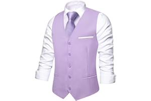 Hi-Tie Men's Formal Suit Vest Solid Fit Vest for Men 3 Pockets V Neck Waistcoat Business Wedding Casual