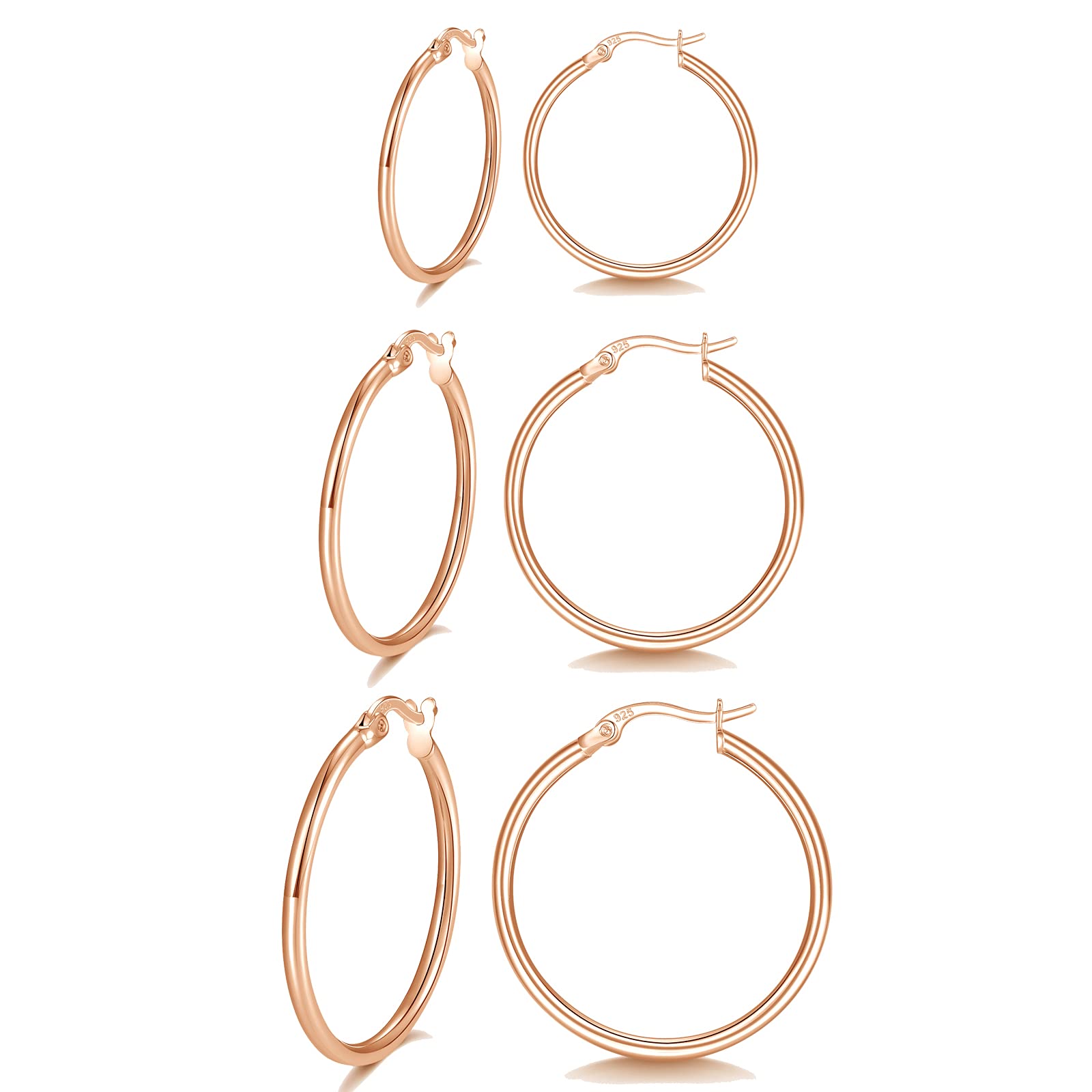 wynn's Sterling Silver Hoop Earrings, Silver Hoop Earrings Set for Women, Big Large Hoop Earrings Sterling Silver, Hypoallergenic Rose Gold Hoops Huggie Hinged Earrings for Women Girls (20+30+40mm)