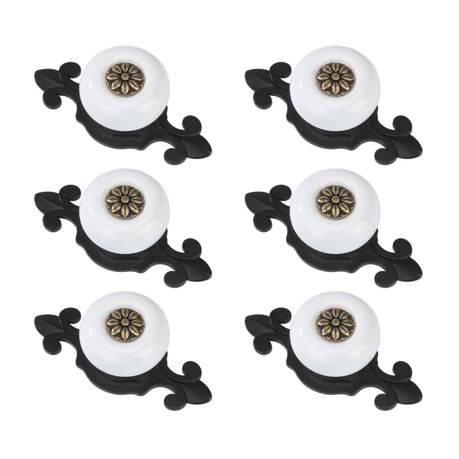 MengH-SHOP Cabinet Knob Round Door Knobs Vintage Ceramic Pull Handle with Screws for Cabinet Wardrobe Drawer Cupboard 6 Pcs Black & White