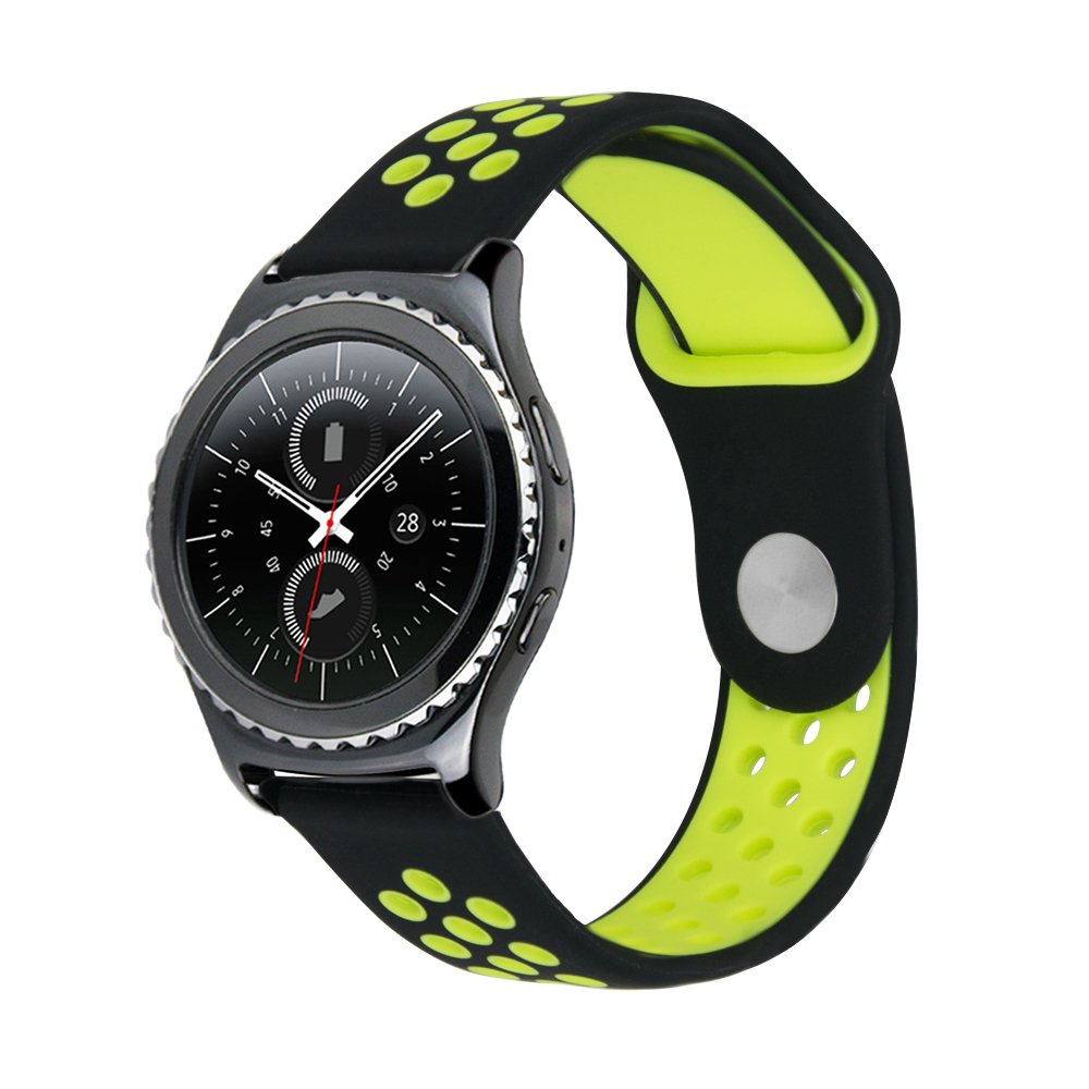 20mm Silicone Watch Band Quick Release Breathable, iBazal Silicone Replacement for Samsung Gear Sport/ Samsung Gear S2 Classic/ Huawei Watch 2 20mm/ Fossil Q Control Smart Watch 20mm(Black/Yellow)