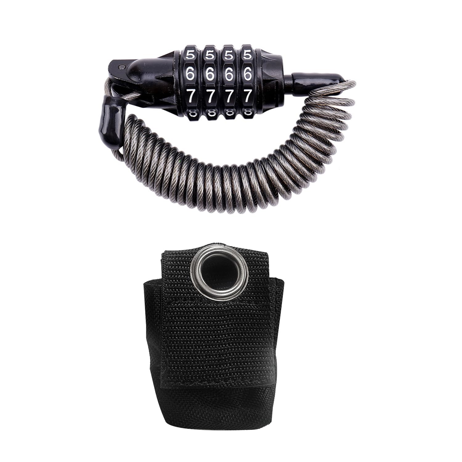 1 Bicycle Lock with 1 Storage Bag, Digital Code Lock, Helmet Lock, Anti-Theft Cable Lock, Chain Rope Combination Lock, Suitable for Bicycles, Motorcycles (Black)