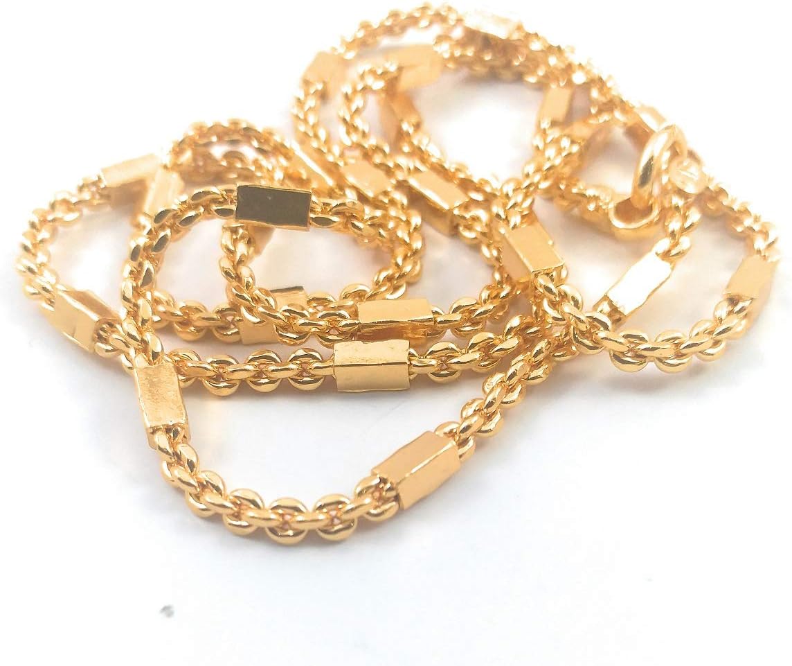 1 Gram Micro Copper Gold Plated Traditional Designer Trendy Golden Chain for Women (24 Inches)