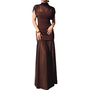 Muzly Women's Mesh Ruched Bodycon Maxi Dresses Mock Neck Sleeveless Elegant Long Formal Evening Prom Party Cocktail Dress