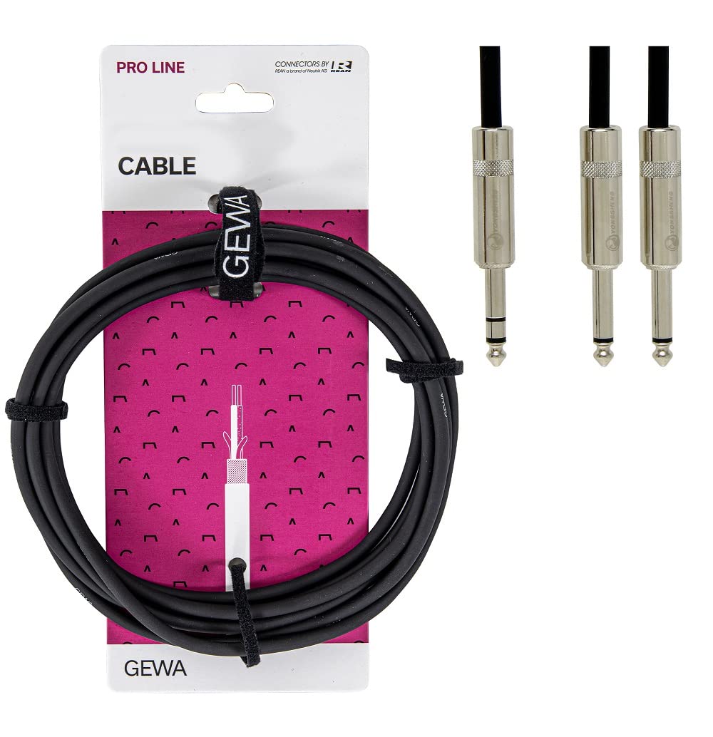 GEWA insert cable Pro Line 1.5m, black, REAN plug, 1x 6.3 mm stereo jack - 2x 6.3 mm mono jack, 190720