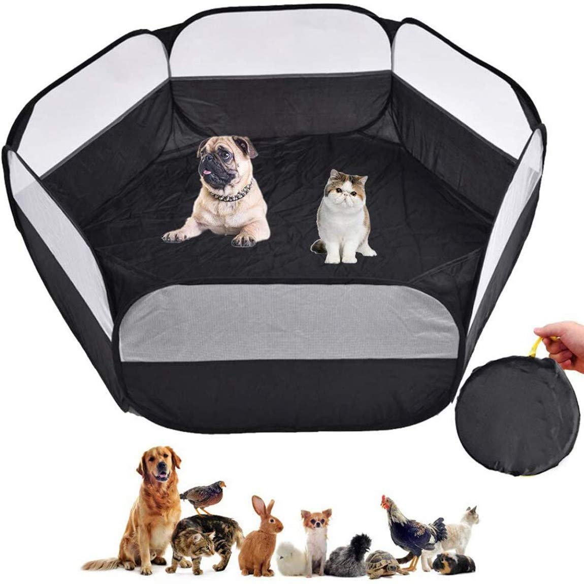 Photo 1 of Small Animal Playpen,Portable Small Animal Cage Tent Breathable Pet Playpen Cage Tent Pop-Up Outdoor&Indoor Exercise Fence for Hamster Guinea Pig Rabbit Puppy Hedgehog (Black no Cover)
