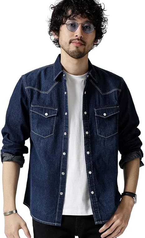 Amazon ナノユニバース ヴィンテージ デニム シャツ メンズ ネイビー L シャツ 通販
