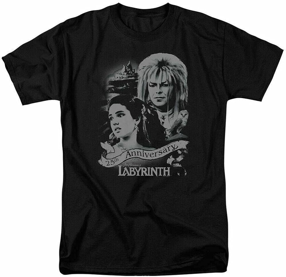 Labyrinth Anniversary T Shirt Mens Classic Movie Tee Jareth Sarah Black Black XS Amazon.co.uk