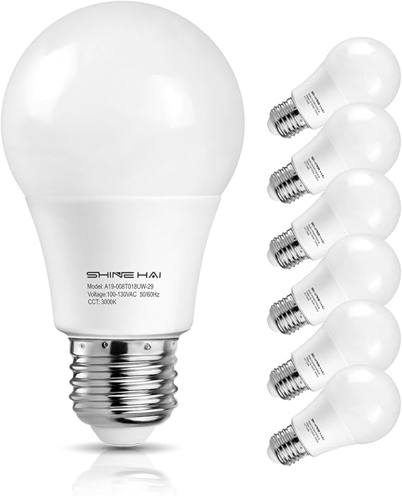 Shine Hai LED A19 Light Bulb, 8W(60W Incandescent Equivalent), 3000K