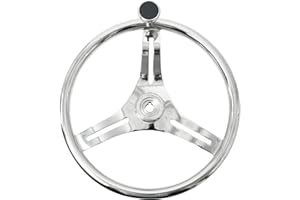 NovelBee Dia.13-1/2 Inch Stainless Steel 3 Spoke Steering Wheel with 1/2"-20 Nut and Finger Grips,Control knob for Marine Boat