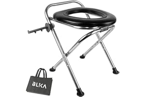 BLIKA Portable Toilet for Camping, 350LBS Stainless Steel Foldable Camp Travel Toilet with Soft Seat for Adults, 16.5-Inch Portable Toilet for Truckers, Camping, RV Travel, Road Trips, Outdoor Use