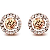 Platinum Plated Round Shape 1.0 Carat Simulated Cubic Zircon Diamond Stud Earrings