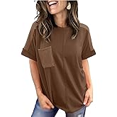 SHEWIN Women's Summer Tops Short Sleeve T-Shirts Crew Neck Casual Solid Basic Tees 2026 Clothes