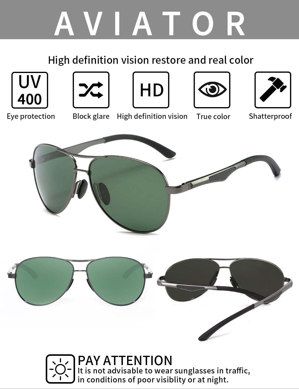 Aviator Sunglasses RAYSUN Aluminum Polarized Vintage Sun Glasses for Men Women UV 400 Protection