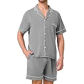 BAMBOO COOL Mens Pajama Set Sleepwear Pjs Button Down Shirts Short Sleeves, Lightweight Soft Pijama Bottoms with Pockets