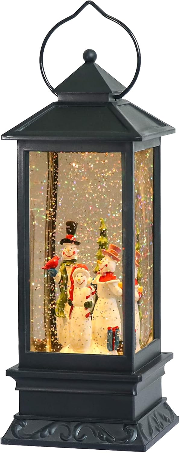 Snow Globes - Eldnacele Singing Battery Operated Musical Lighted Christmas Snowman Water Glittering Swirling Snow Globe Lantern with Music Christmas Home Decoration and Gift, Snowman Family