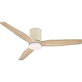 LEDLUX 52" Ceiling Fan with Light - Low Profile Flush Mount Ceiling Fan, 6-Speed Remote Control, Solid Wood, Quiet Reversible