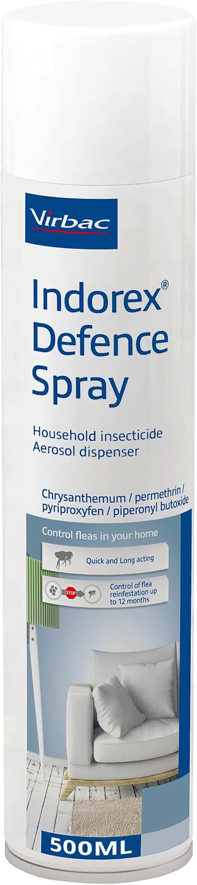 Virbac Indorex Defence Flea Spray Home 500ml Long-Lasting Protection