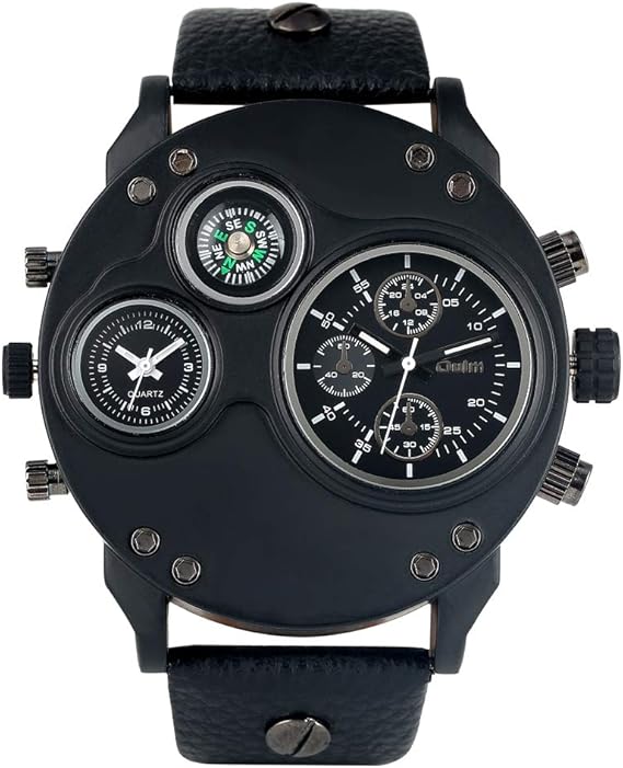 Amazon メンズ ミリタリー クォーツ アナログ 腕時計 レザーストラップ 多機能腕時計 コンパス サイバーパンク ブラック メンズ腕時計 腕時計 通販