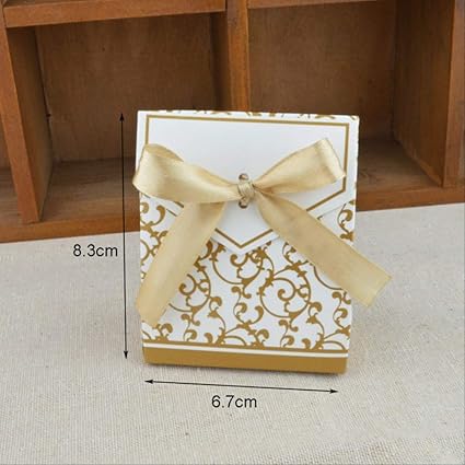 Amazon 50ピースキャンディ紙箱付きリボンゴールドシルバーフローラルウェディングギフトキャンディバッグシュガーゴールデンケース誕生日パーティー結婚装飾 ゴールド 挨拶状封筒 文房具 オフィス用品