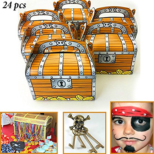 Adorox 24 Pack Pirate Treasure Chest Decoration Party Favor Goodie Candy Box Grab Bag