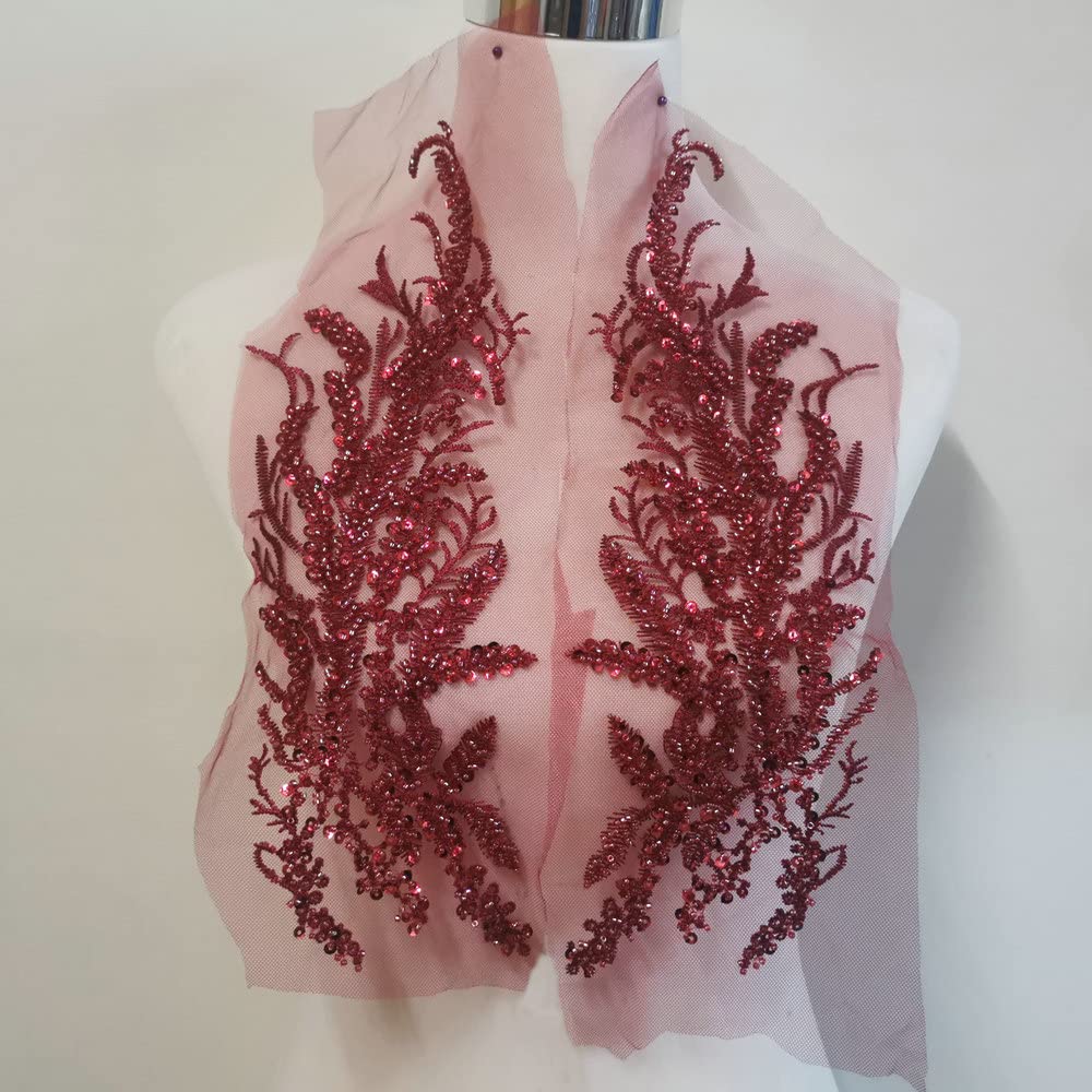 Photo 1 of 1 Pair Sequin Pure Handmade Nail Bead Lace Clothing Decoration Accessories Evening Dress/Dance Clothing Decoration/Headwear Accessories (Wine red Color)