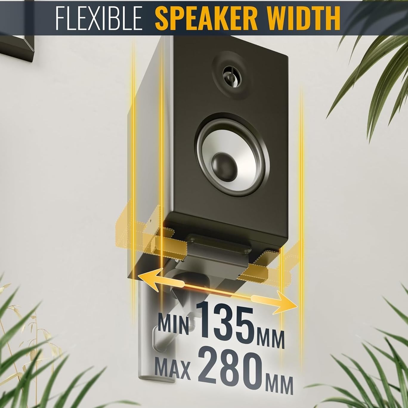 FDM Universal Speaker Wall Mount One Pair of Side Clamping Bookshelf Speaker Mount Bracket with Swivel and Tilt for Sound Speakers (Black)