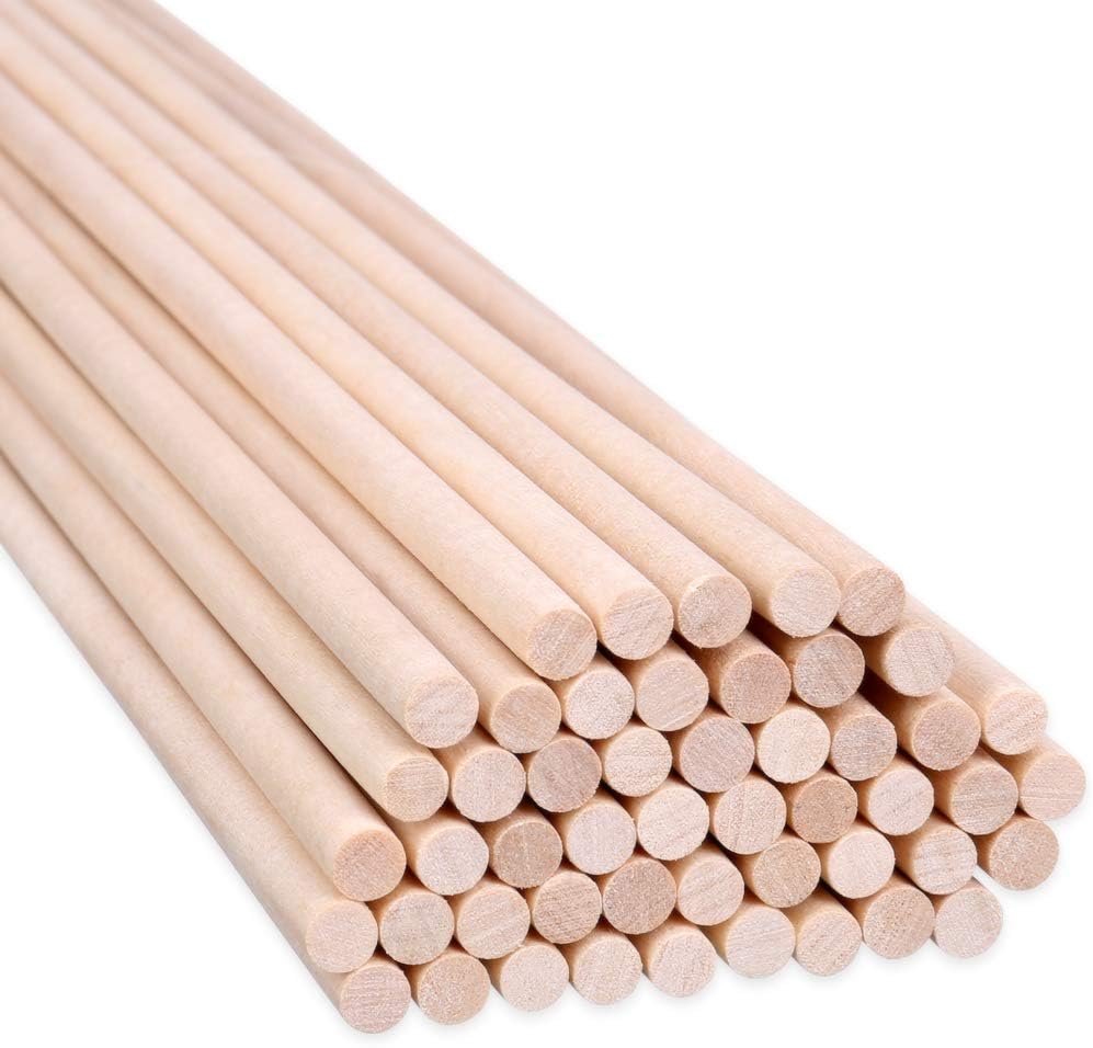 H&S 100 Wood Dowel Rods 30cm x 6mm Craft Sticks Unfinished Natural Wood