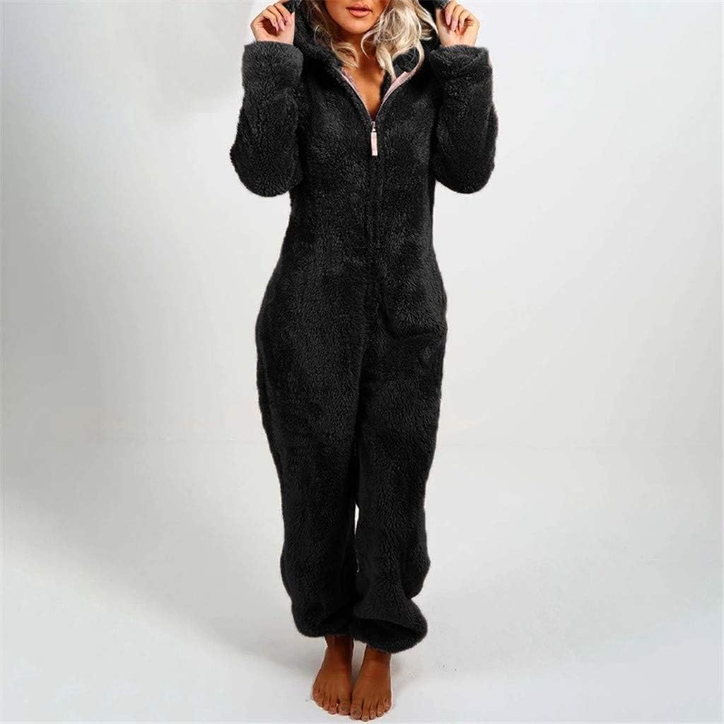 VEKDONE Women Winter Warm Sherpa Romper Fleece Onesie Pajama One Piece Zipper Hooded Jumpsuit Sleepwear Playsuit at  Women’s Clothing store