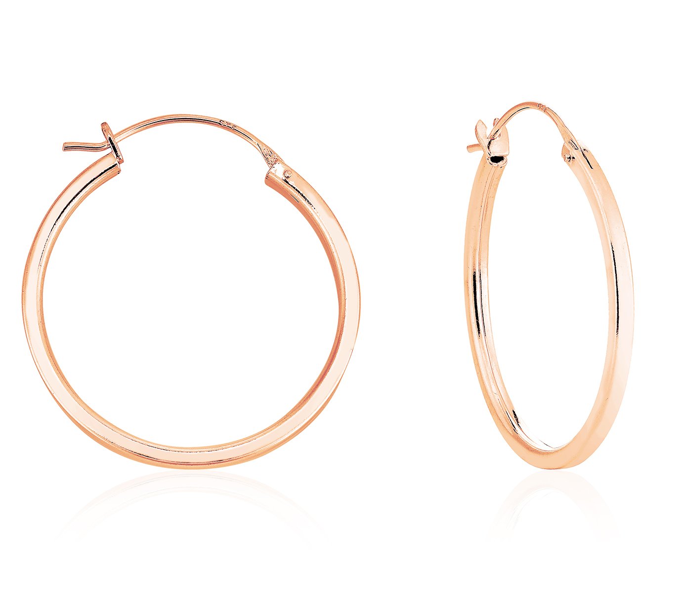 DTPSilver - 925 Sterling Silver Rose Gold Plated Small/Medium/Large size Square Hinge Hoops/Sleepers/Creole Earrings - Thickness 2 mm - Diameter 40 mm — image 1