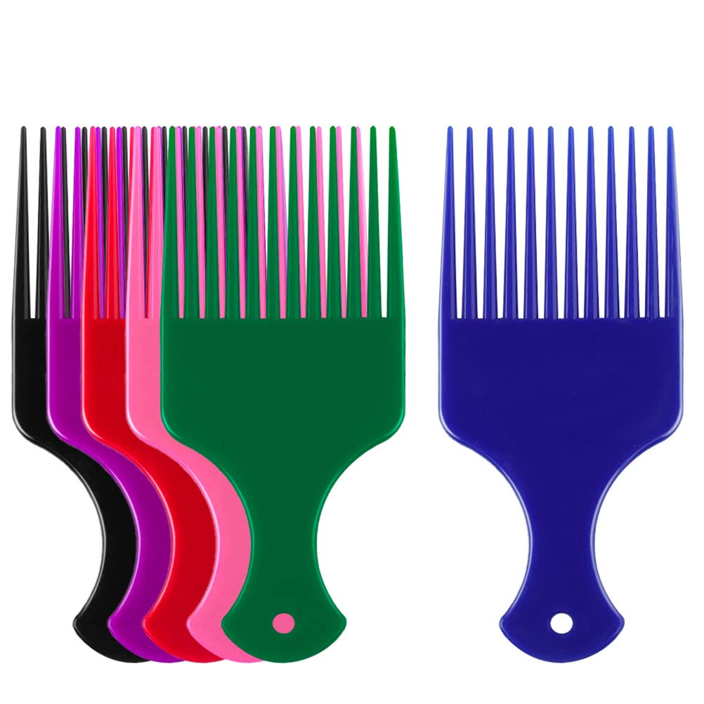 HuaJiao 6 Pcs Afro Comb, Plastic Smooth Hair Pick Comb Wide Tooth Detangling for Natural Curly Hair Style (6 Color)