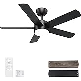 POCHFAN 42 inch Black Ceiling Fans with Lights and Remote Control, LED Ceiling Fan Dimmable 3 CCT 6-Speed, Noiseless Modern Ceiling Fan for Bedroom, Living Room, Dining Room, ETL Listed